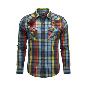 Vintage Silver Jean Co Premium Biker Multicolor Snap Closure Men's Shirt L